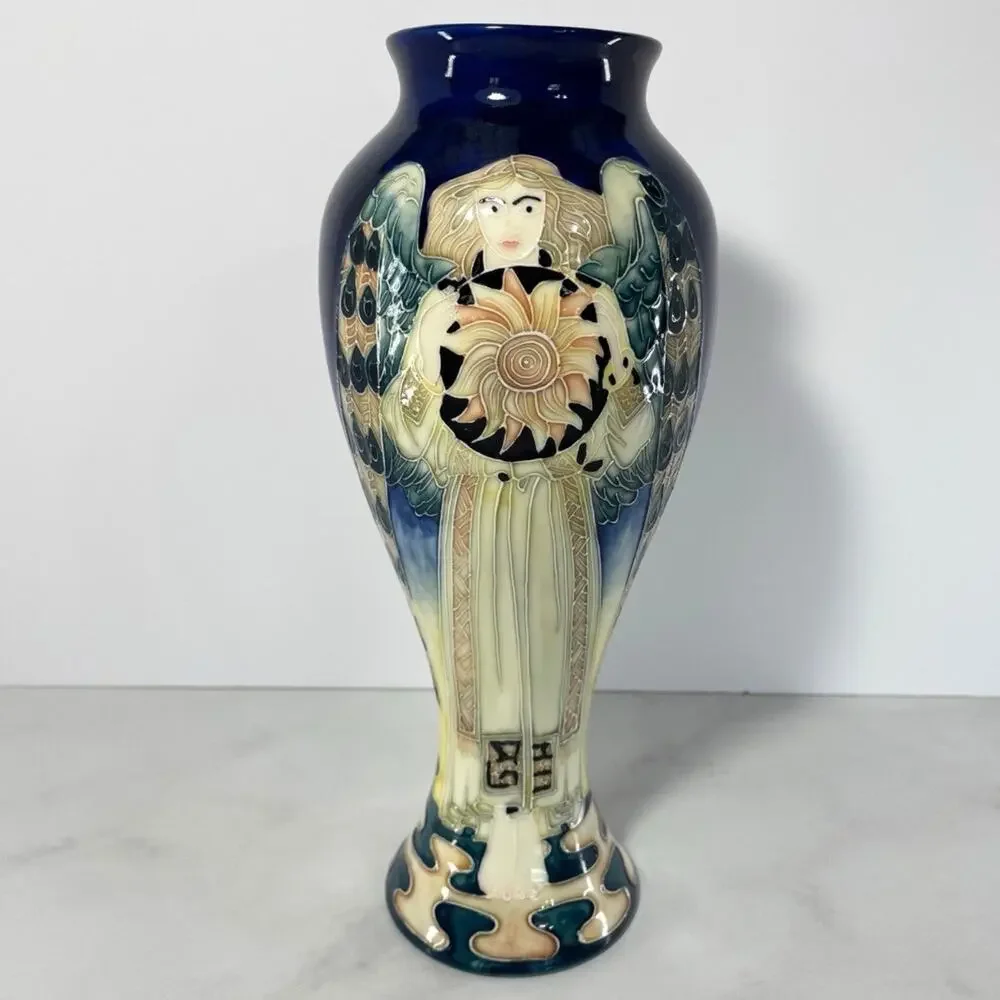 Old Tupton Ware Tube Lined Hand Painted Ceramic Vase ANGEL SUN 10.5” Tall
